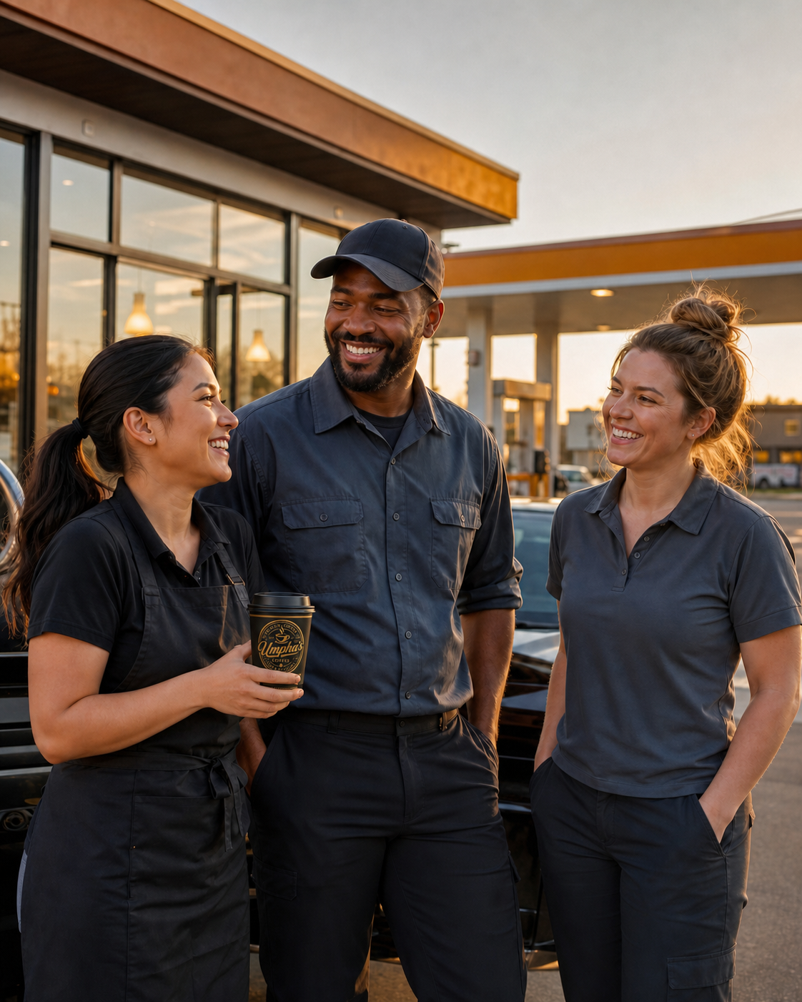 A welcoming roadside station team